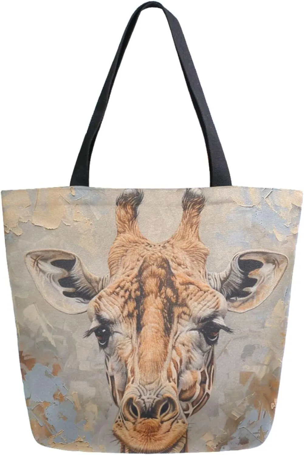 Stylish Extra Large Shoulder Grocery Tote Bag, Painting Giraffe Canvas Daily Handle Bag for Gym Weekender Beach Travel Kitchen Reusable Market Shopping