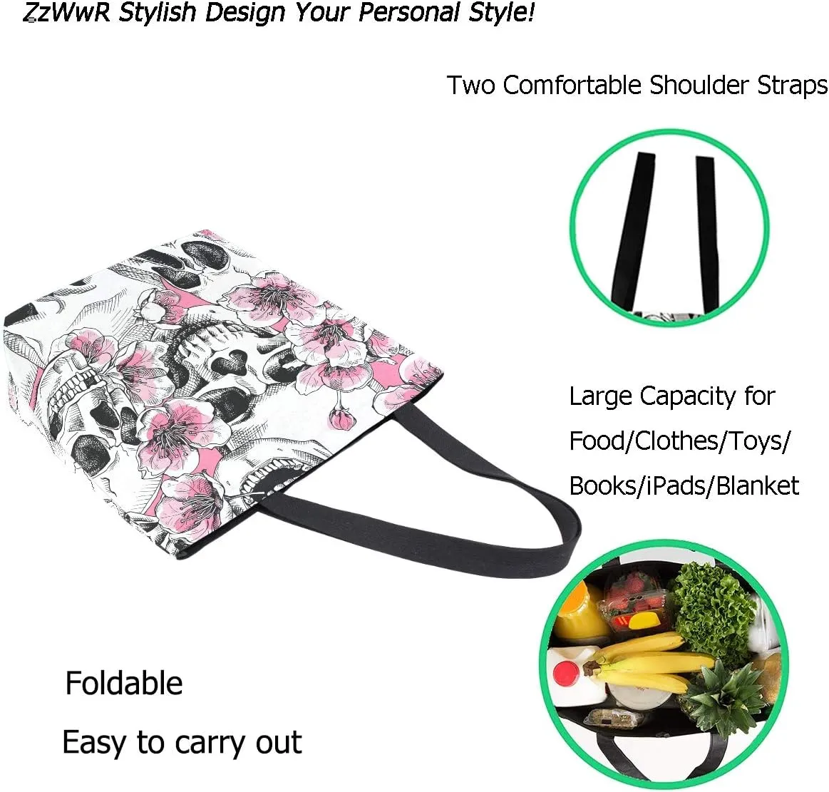 Stylish Print Extra Large Shoulder Tote Bag for Beach Travel Weekender Gym Grocery Shopping