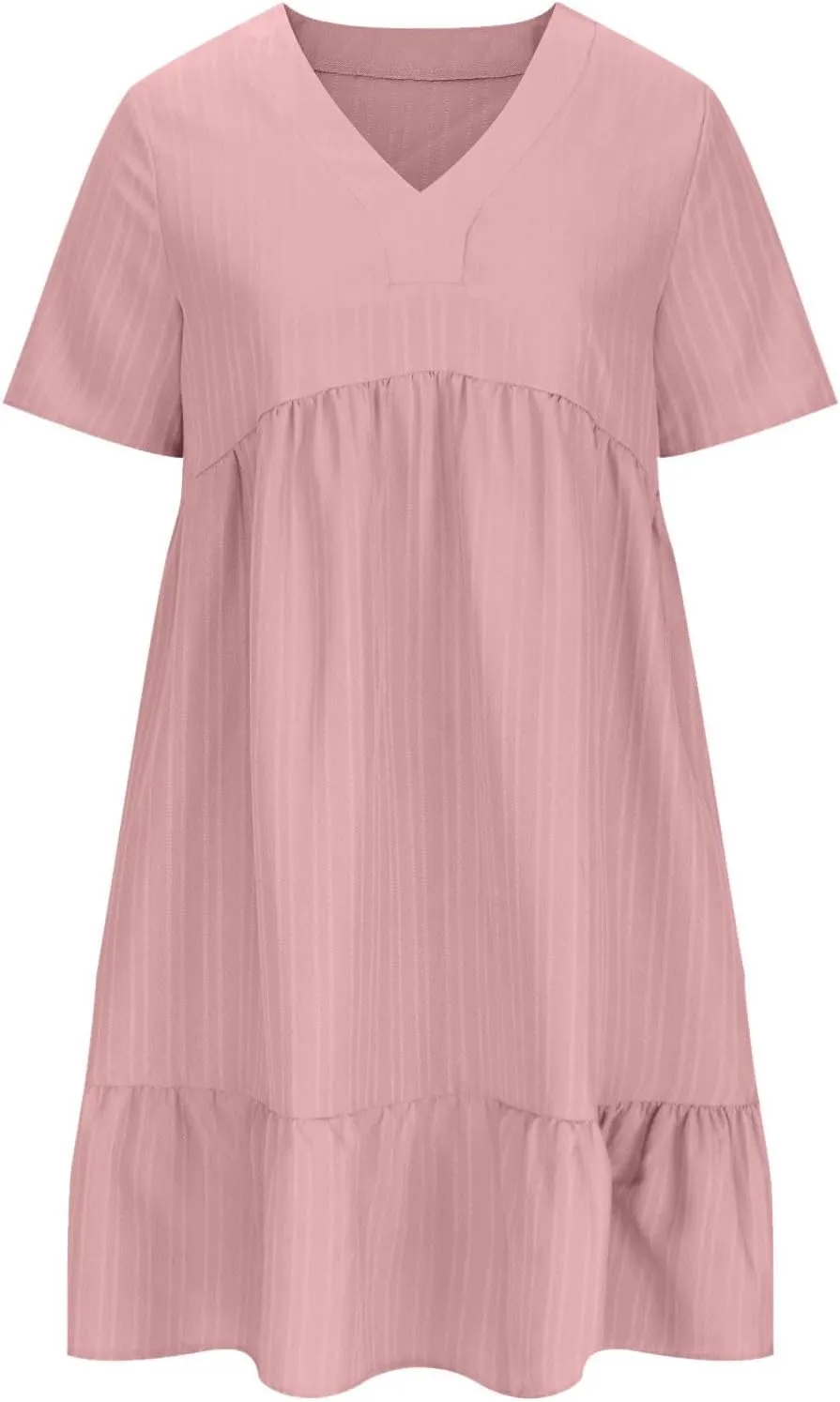 Summer Dresses for Women Short Sleeve V Neck Vacation T Shirt Dress Ruffle Pleated Flowy Beach Sundresses