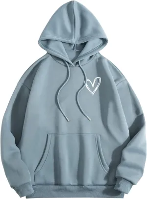 SweatyRocks Women's Casual Heart Print Long Sleeve Pullover Hoodie Sweatshirt Tops
