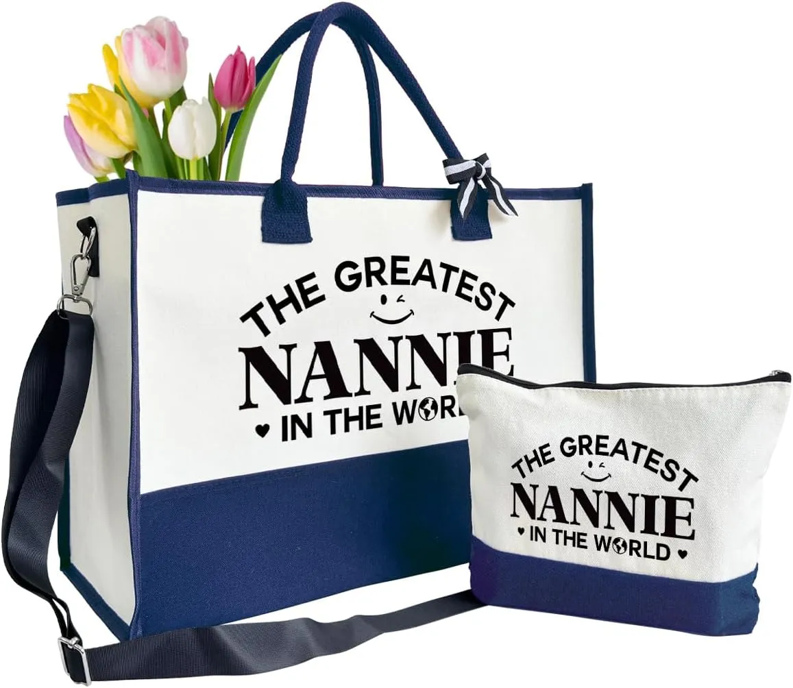 The Greatest Nannie Bag Gifts, Canvas Tote Bag for Grandma, Grandma Gifts, Cosmetic Bag, Makeup bag, Travel Bag Gifts for Nannie, Canvas Tote Bag With Zipper, Mothers Day Christmas Gifts A51