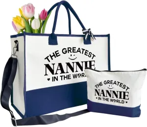 The Greatest Nannie Bag Gifts, Canvas Tote Bag for Grandma, Grandma Gifts, Cosmetic Bag, Makeup bag, Travel Bag Gifts for Nannie, Canvas Tote Bag With Zipper, Mothers Day Christmas Gifts A51