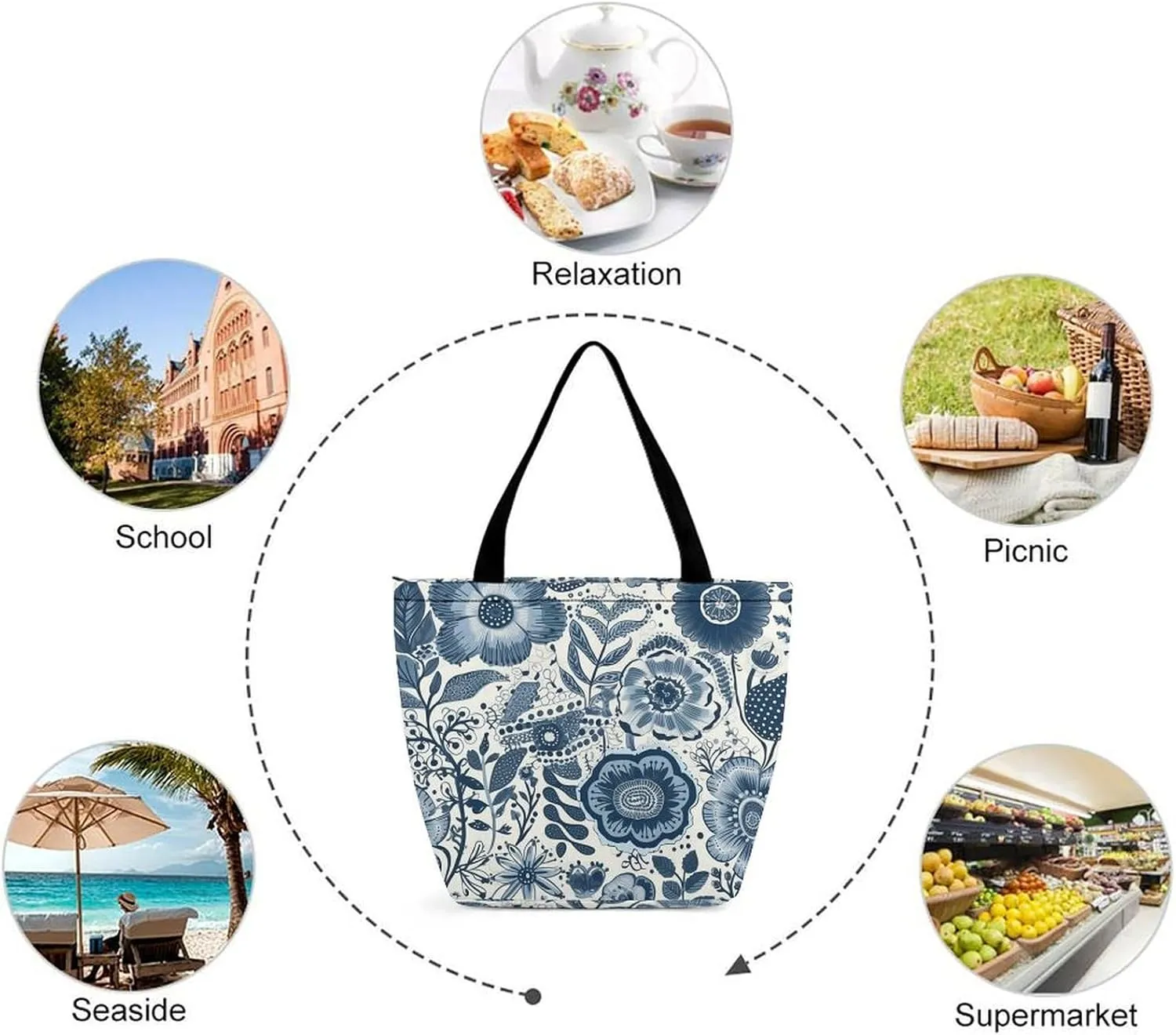 Tote Bag for Women Grocery Bag Bee Pattern Foldable Shopping Bags Reusable Large Tote Bag