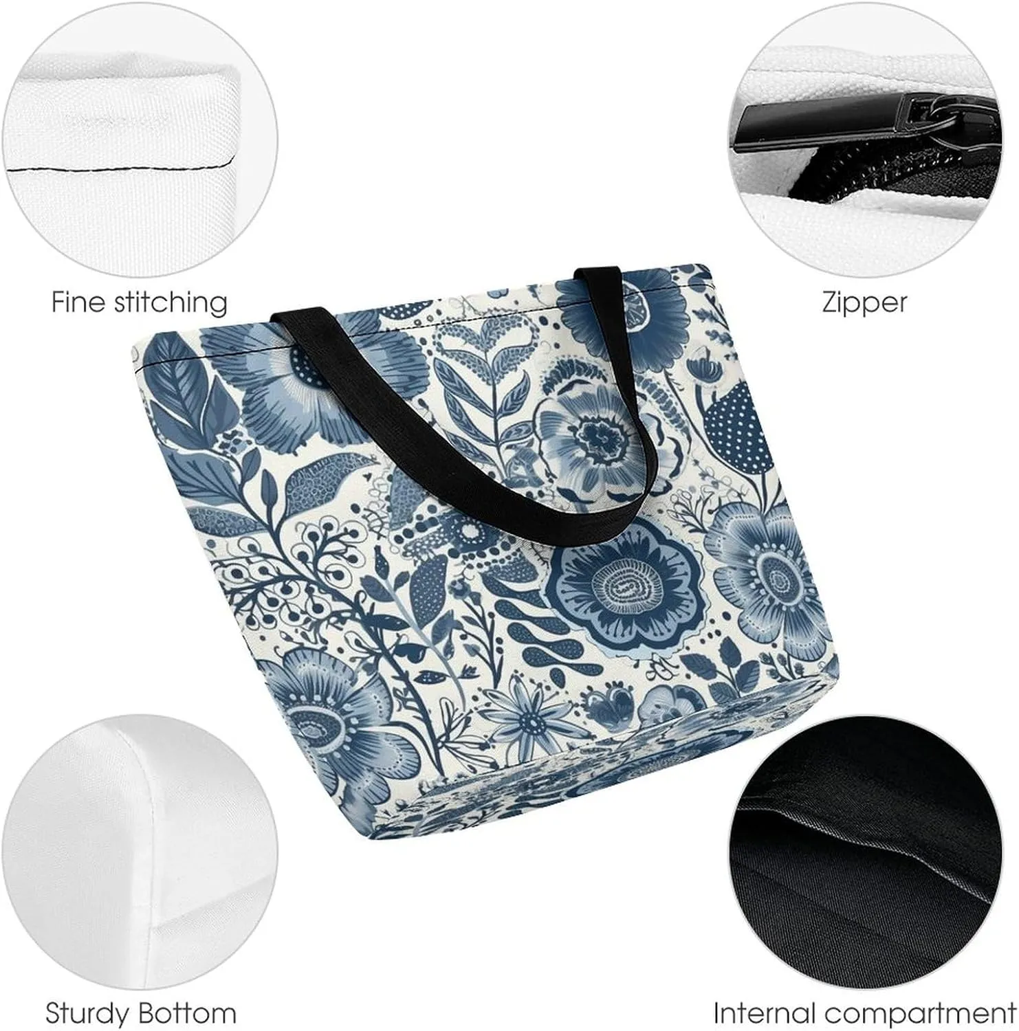 Tote Bag for Women Grocery Bag Bee Pattern Foldable Shopping Bags Reusable Large Tote Bag