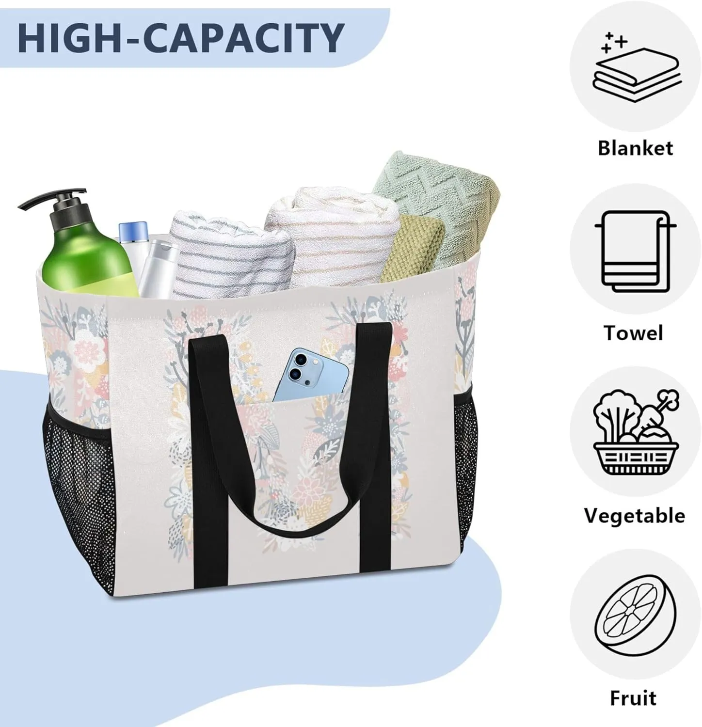Utility Bag Collapsable Beach Tote With Compartments with Handles Carrying Bag
