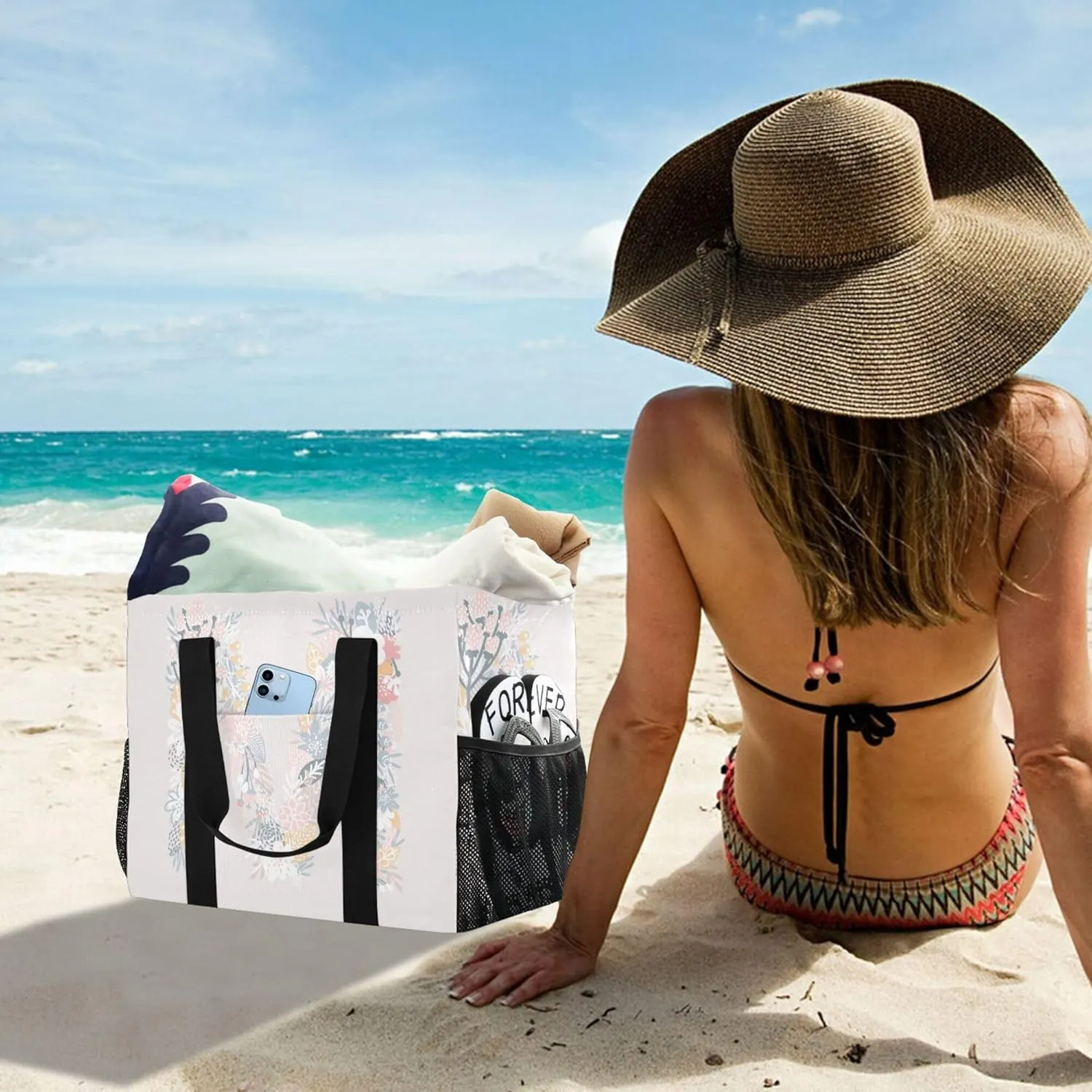 Utility Bag Collapsable Beach Tote With Compartments with Handles Carrying Bag