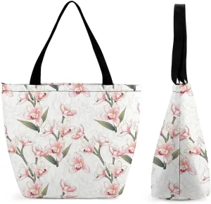 Vintage Lily Hibiscus Flowers Hobo Handbags With Zipper Women's Tote Handbags