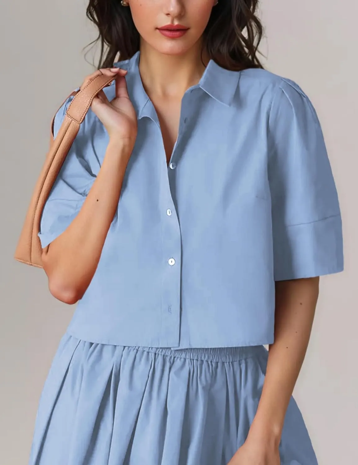Wanzetaly Womens 2 Piece Outfits Summer Skirt Set Button Short Sleeve Tops and Maxi Skirt Dress Sets with Pockets