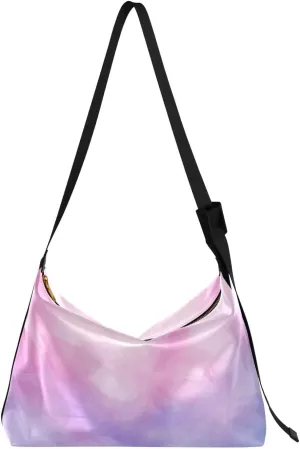 Watercolor Pink Blue Tote Bag for Women Large Hobo Bags Leather Crossbody Bags Hobo Purses with Adjustable Strap for School Women