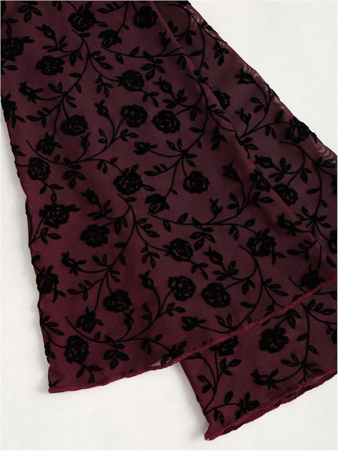WDIRARA Women's Floral Jacquard Mesh Gothic Dress Bell Long Sleeve A Line Vintage Dresses