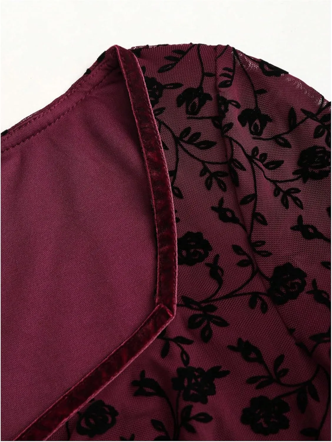 WDIRARA Women's Floral Jacquard Mesh Gothic Dress Bell Long Sleeve A Line Vintage Dresses