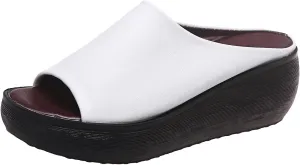 Wedge Sandals for Women Slip-On Platform High Heel Slippers Comfortable Open Toe Mules Diabetic Walking Orthopedic Sandals with Arch Support