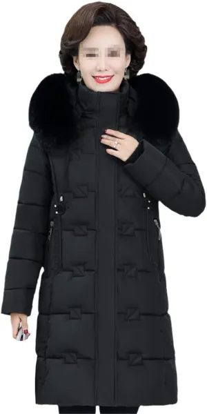 Winter Women Jacket Hooded Padded Cotton Coat Fur Collar Warm Solid Zipper Woman Parkas Female Coats