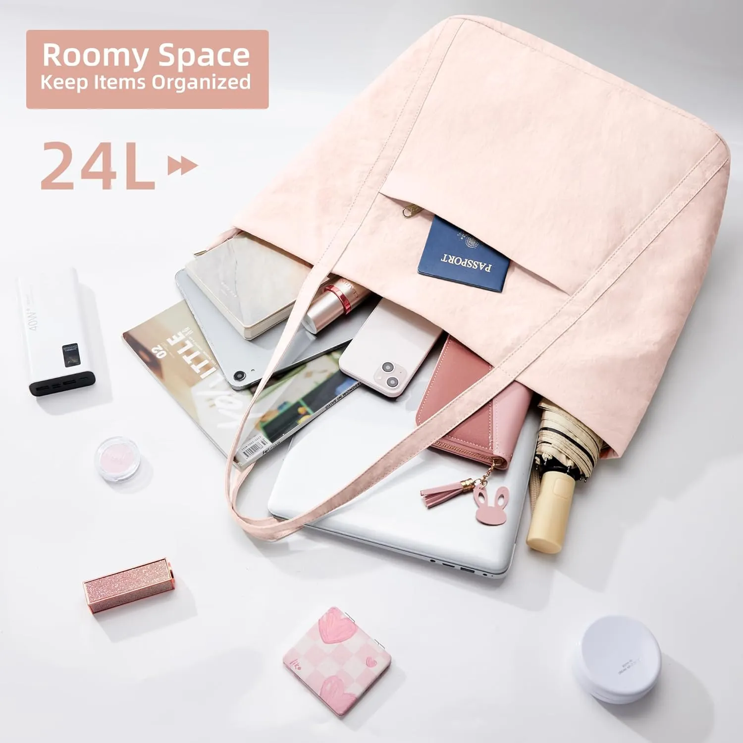 WLLWOO Large Gym Tote Bag for Women Sport Yoga, 24L Travel Beach Bag Lightweight Zipper Shoulder Handbag for Daily Work