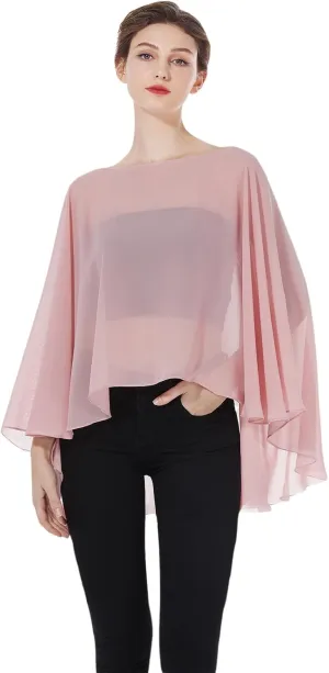 Women Poncho Cape High Low Chiffon Shawls Wraps Scarves Capelets for Evening Dress Bridal Wedding Party
