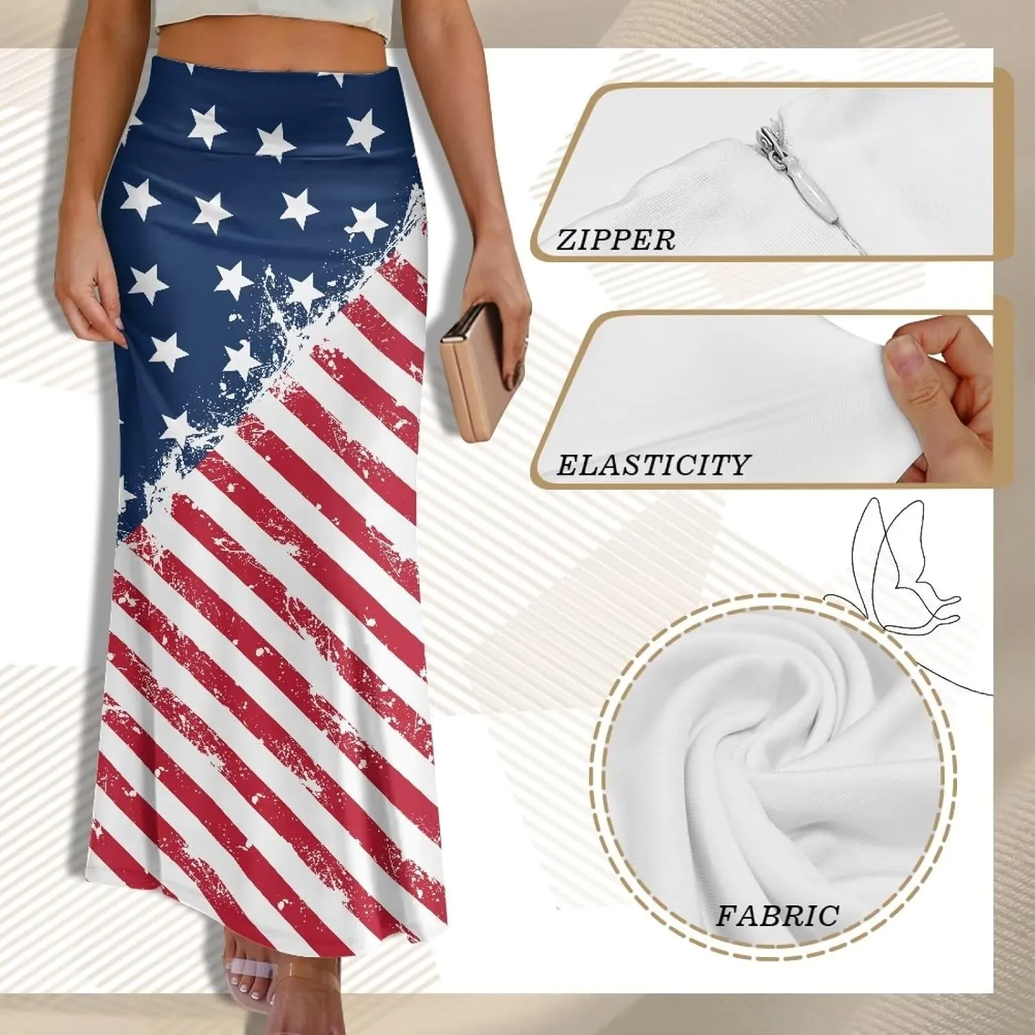 Women Skirts Casual High Waisted Midi Skirt Zipper Elegant Work Cocktail Party Skirt