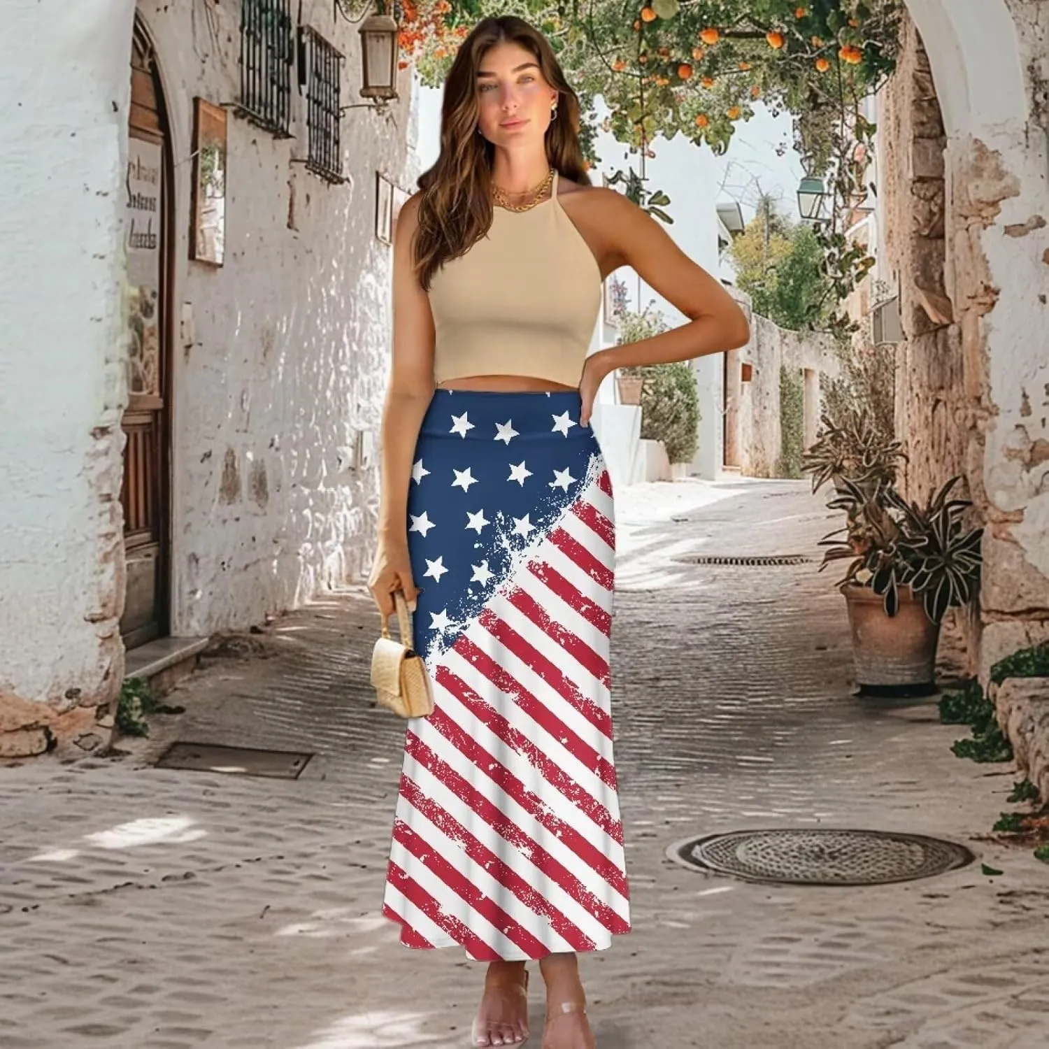 Women Skirts Casual High Waisted Midi Skirt Zipper Elegant Work Cocktail Party Skirt