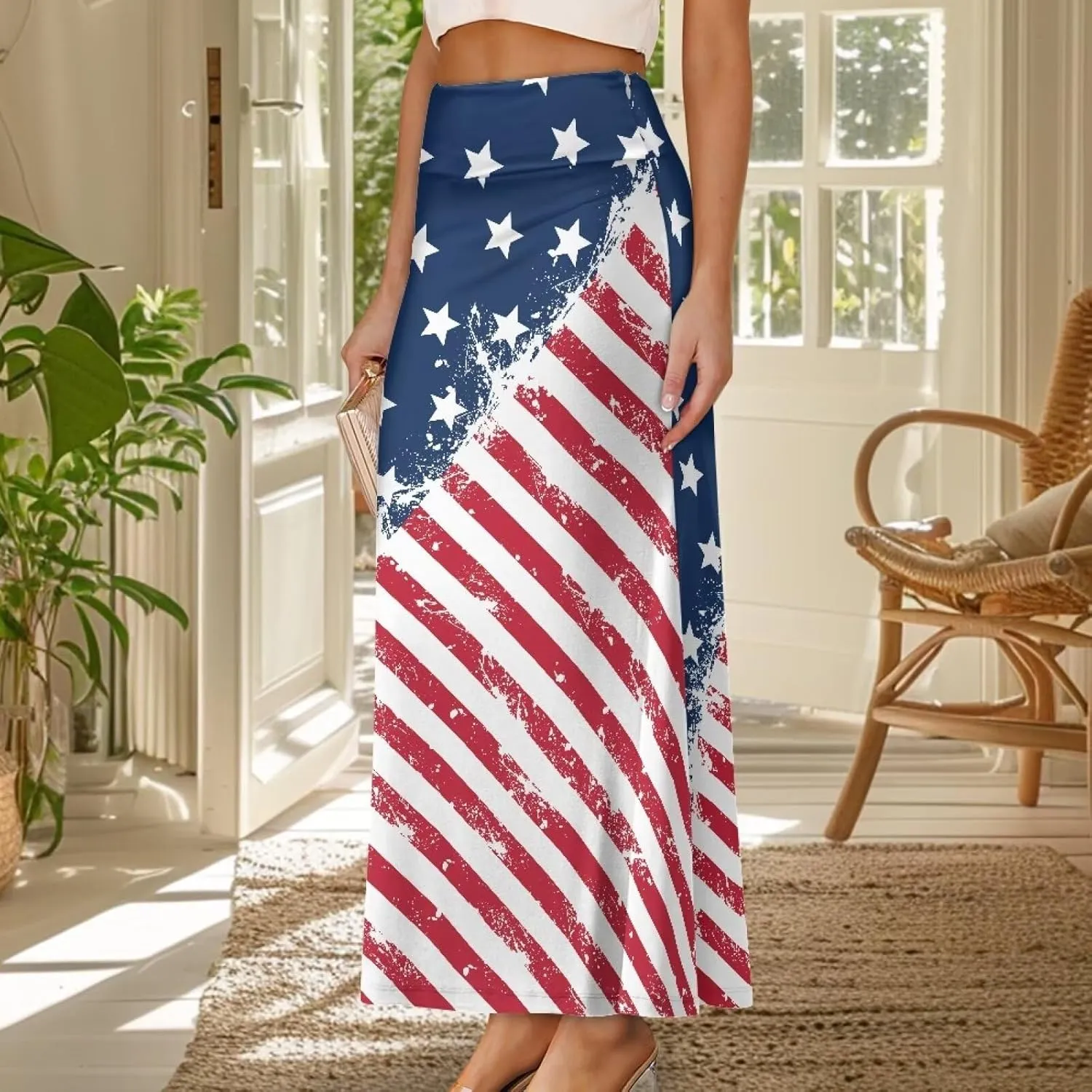 Women Skirts Casual High Waisted Midi Skirt Zipper Elegant Work Cocktail Party Skirt