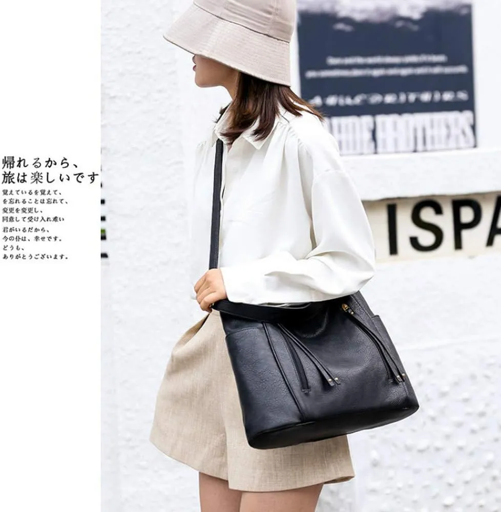 Women Tote Bag Handbags PU Leather Fashion Hobo Shoulder Bags with Adjustable Shoulder Strap (Black)