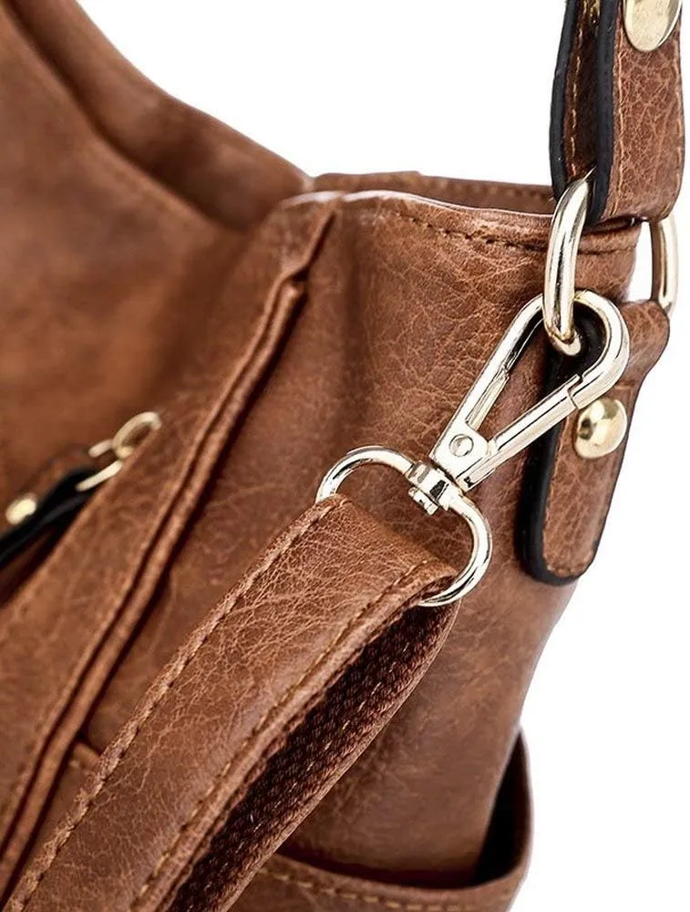 Women Tote Bag Handbags PU Leather Fashion Hobo Shoulder Bags with Adjustable Shoulder Strap (Khaki)
