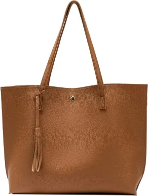Women Tote Bags Top Handle Satchel Handbags PU Faux Leather Tote Bag with Tassel Shoulder Purse