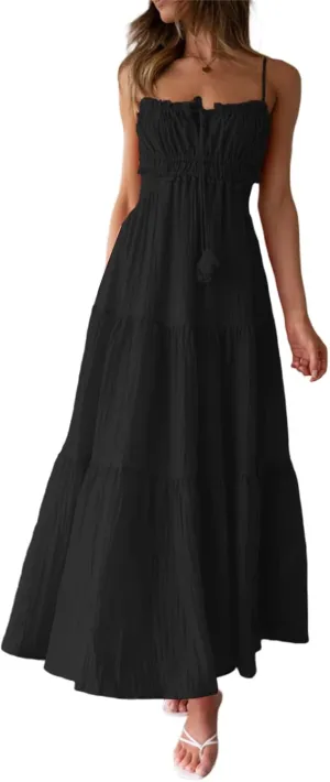 Women Y2k Bodycon Long Maxi Dress Spaghetti Strap Cutout Backless Clubwear