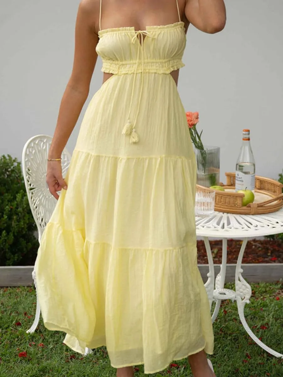 Women Y2k Bodycon Long Maxi Dress Spaghetti Strap Cutout Backless Clubwear