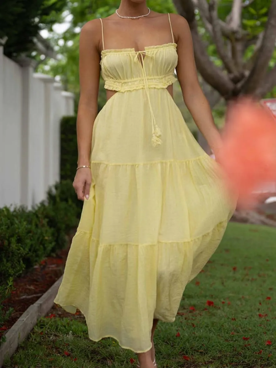 Women Y2k Bodycon Long Maxi Dress Spaghetti Strap Cutout Backless Clubwear