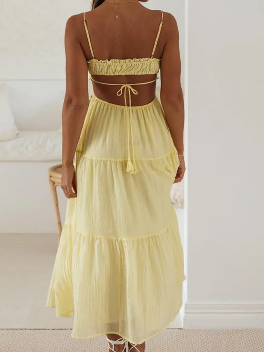 Women Y2k Bodycon Long Maxi Dress Spaghetti Strap Cutout Backless Clubwear