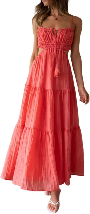Women Y2k Bodycon Long Maxi Dress Spaghetti Strap Cutout Backless Clubwear