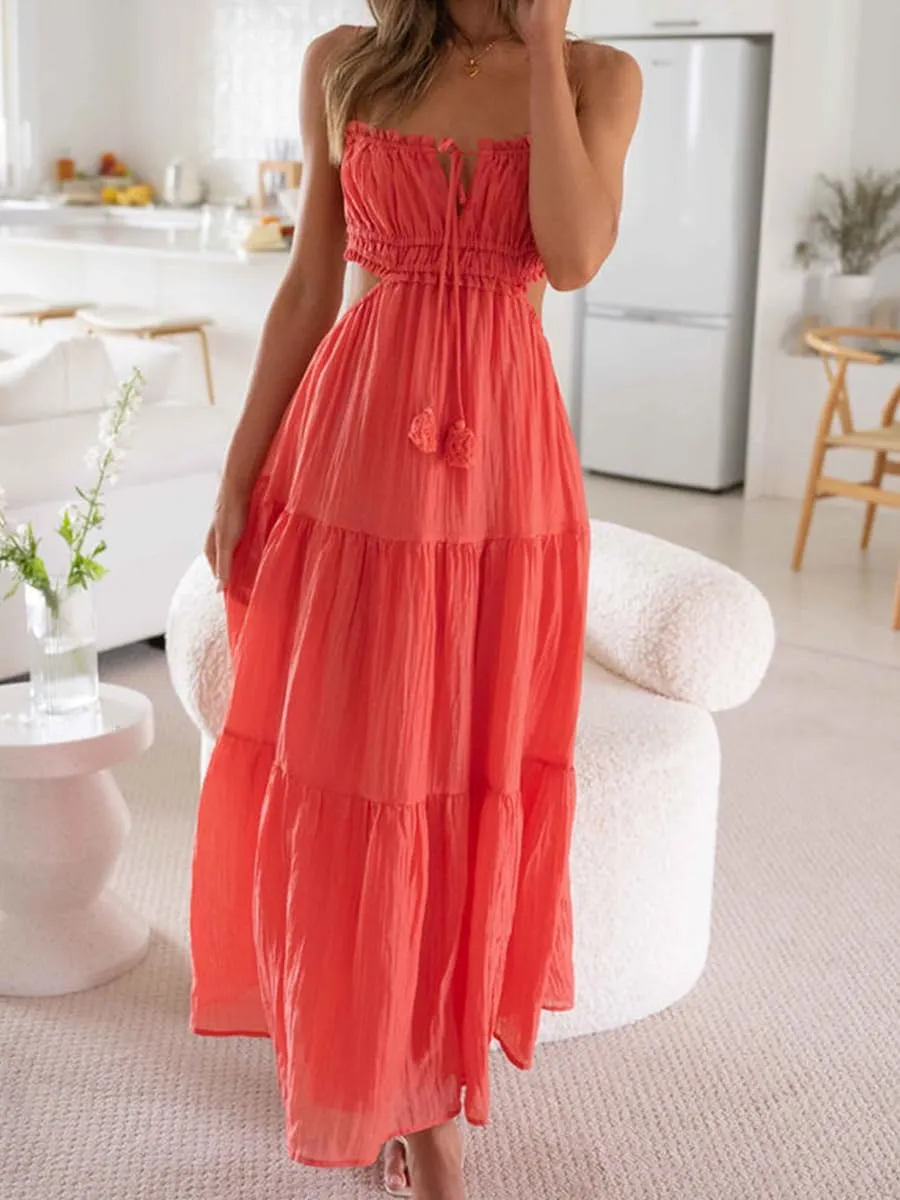 Women Y2k Bodycon Long Maxi Dress Spaghetti Strap Cutout Backless Clubwear