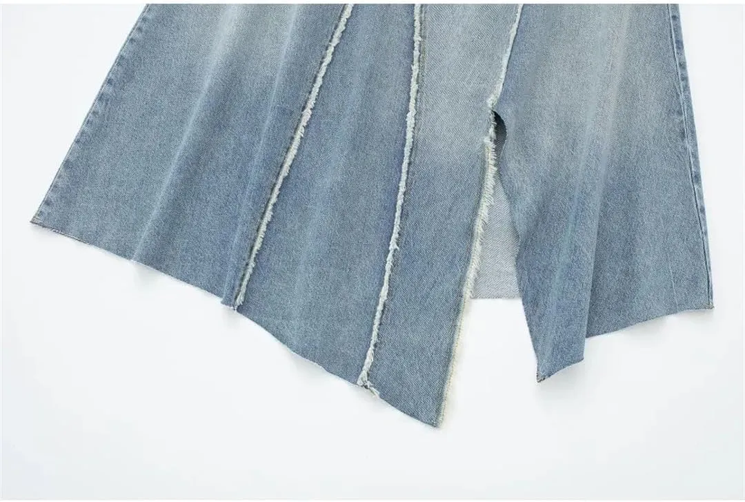 Womens A-Line Denim Skirt Y2K Irregular High Waisted Classic Skirts with Pocket