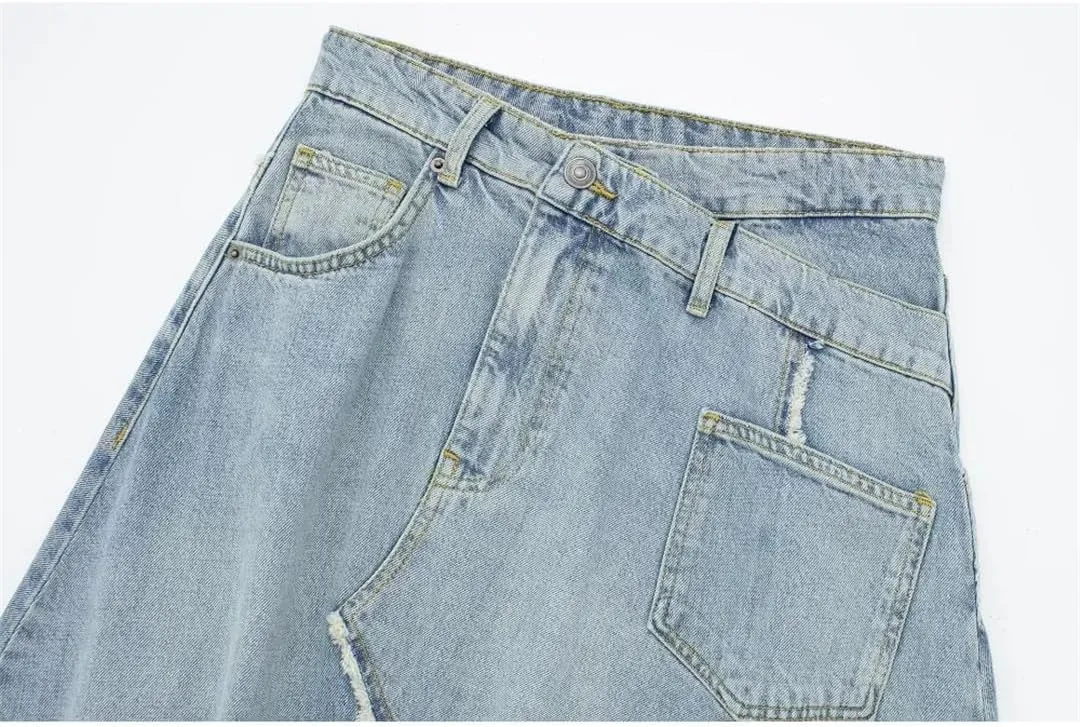 Womens A-Line Denim Skirt Y2K Irregular High Waisted Classic Skirts with Pocket