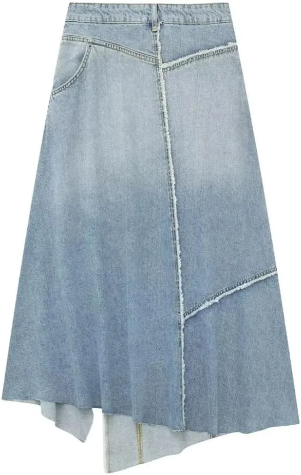 Womens A-Line Denim Skirt Y2K Irregular High Waisted Classic Skirts with Pocket