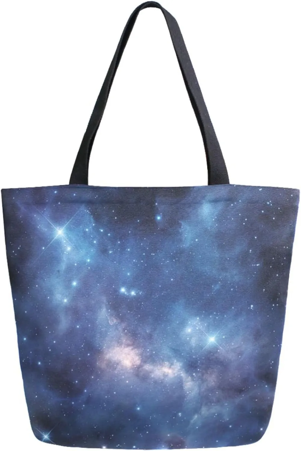 Womens Extra Large Canvas Shoulder Grocery Tote Bag, Beautiful Galaxy Nebula Stars Durable Daily Handle Bag for Gym Yoga Weekender Picnic Beach Travel Kitchen Reusable Market Shopping