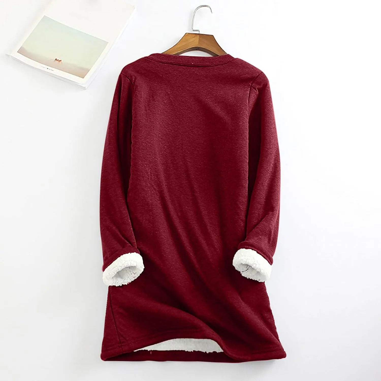 Womens Fleece Crewneck Sweatshirt Sherpa Lined Sweatshirt Thermal Sweatshirt Warm Winter Pullover Sweatshirt