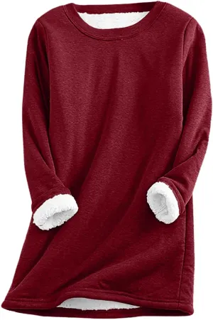 Womens Fleece Crewneck Sweatshirt Sherpa Lined Sweatshirt Thermal Sweatshirt Warm Winter Pullover Sweatshirt