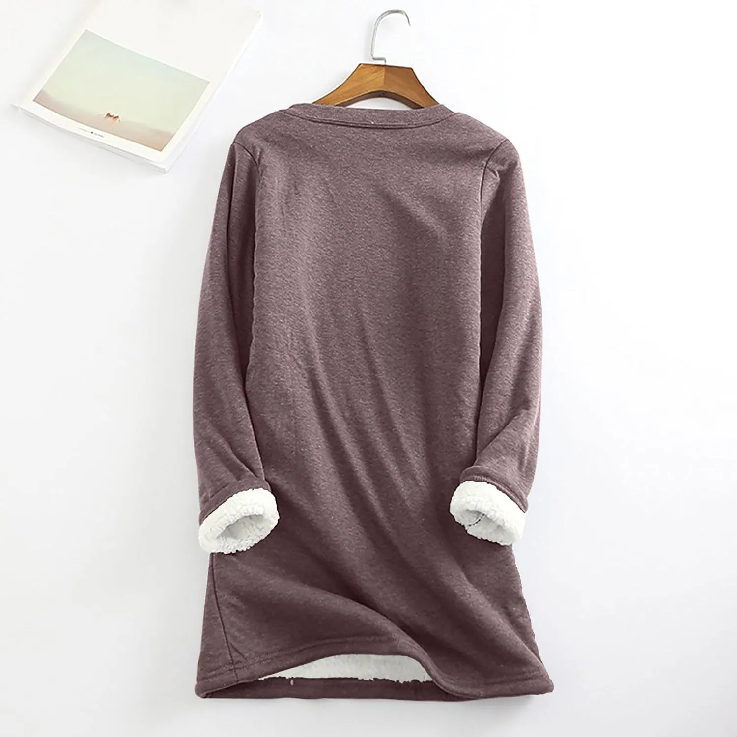 Womens Fleece Crewneck Sweatshirt Sherpa Lined Sweatshirt Thermal Sweatshirt Warm Winter Pullover Sweatshirt