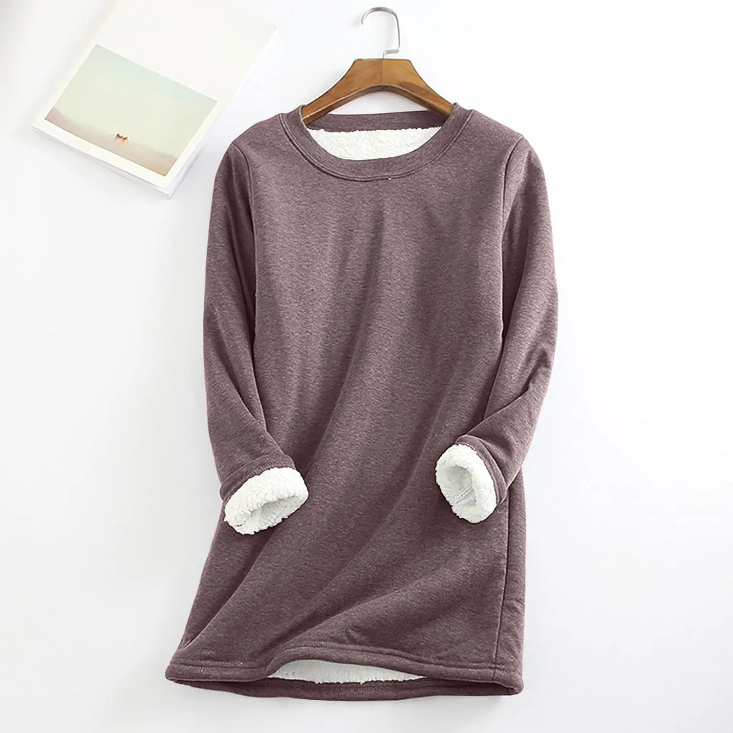 Womens Fleece Crewneck Sweatshirt Sherpa Lined Sweatshirt Thermal Sweatshirt Warm Winter Pullover Sweatshirt