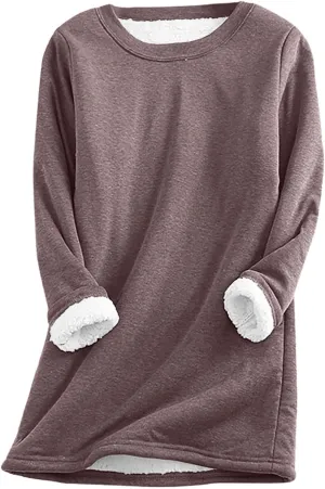 Womens Fleece Crewneck Sweatshirt Sherpa Lined Sweatshirt Thermal Sweatshirt Warm Winter Pullover Sweatshirt