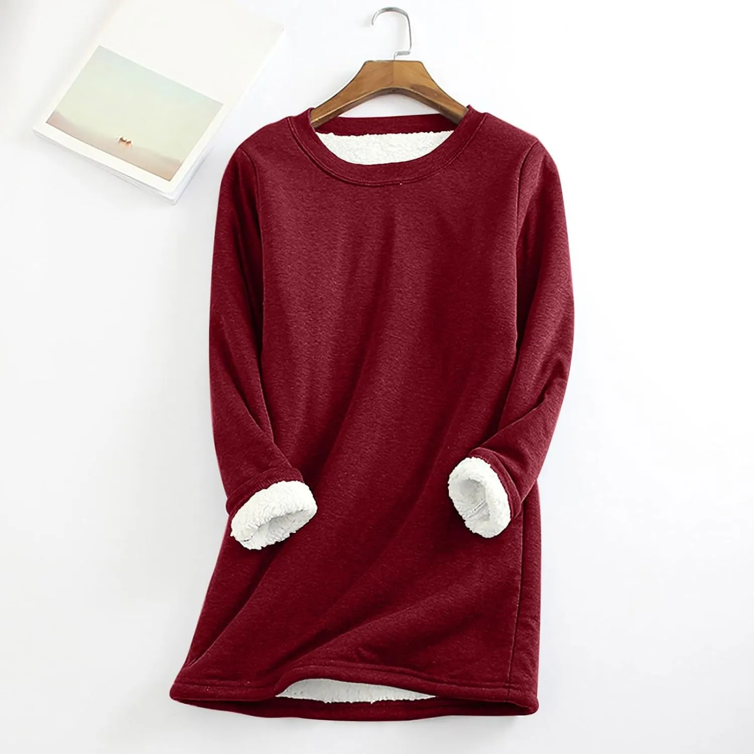 Womens Fleece Crewneck Sweatshirt Sherpa Lined Sweatshirt Thermal Sweatshirt Warm Winter Pullover Sweatshirt