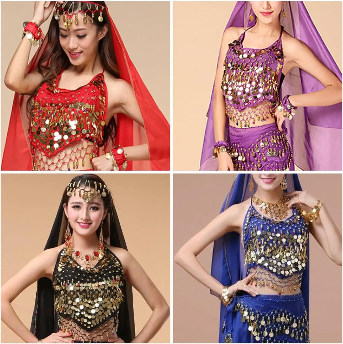 Women's Halter Neck Bra for Belly Dance, Backless Padded Camisole Halter Crop, Sequins Belly Dance Crop Top
