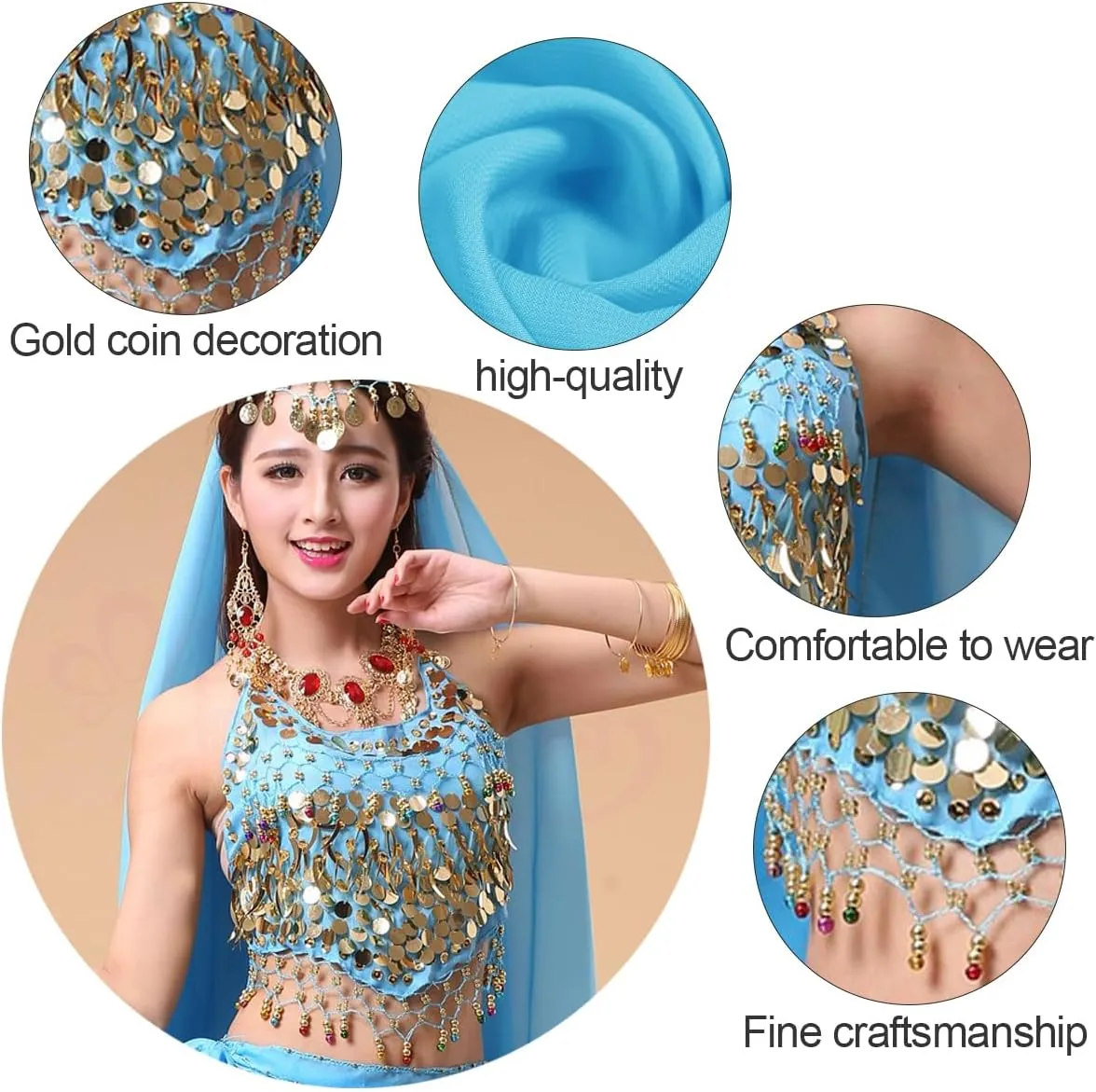 Women's Halter Neck Bra for Belly Dance, Backless Padded Camisole Halter Crop, Sequins Belly Dance Crop Top