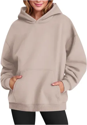 Womens Hoodies Oversized Sweatshirts Pullover Fleece Sweaters Long Sleeve With Pockets Winter Fall Outfits Y2k Clothes