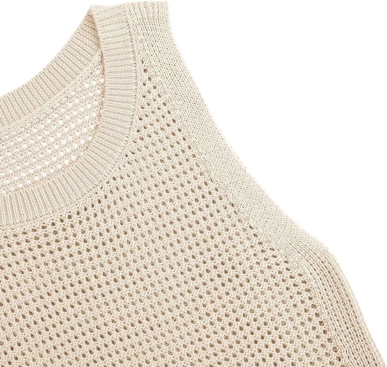 Womens Knit Sweater Vest Summer Tank Tops Round Neck Crochet Hollow Out Sleeveless Crop Top