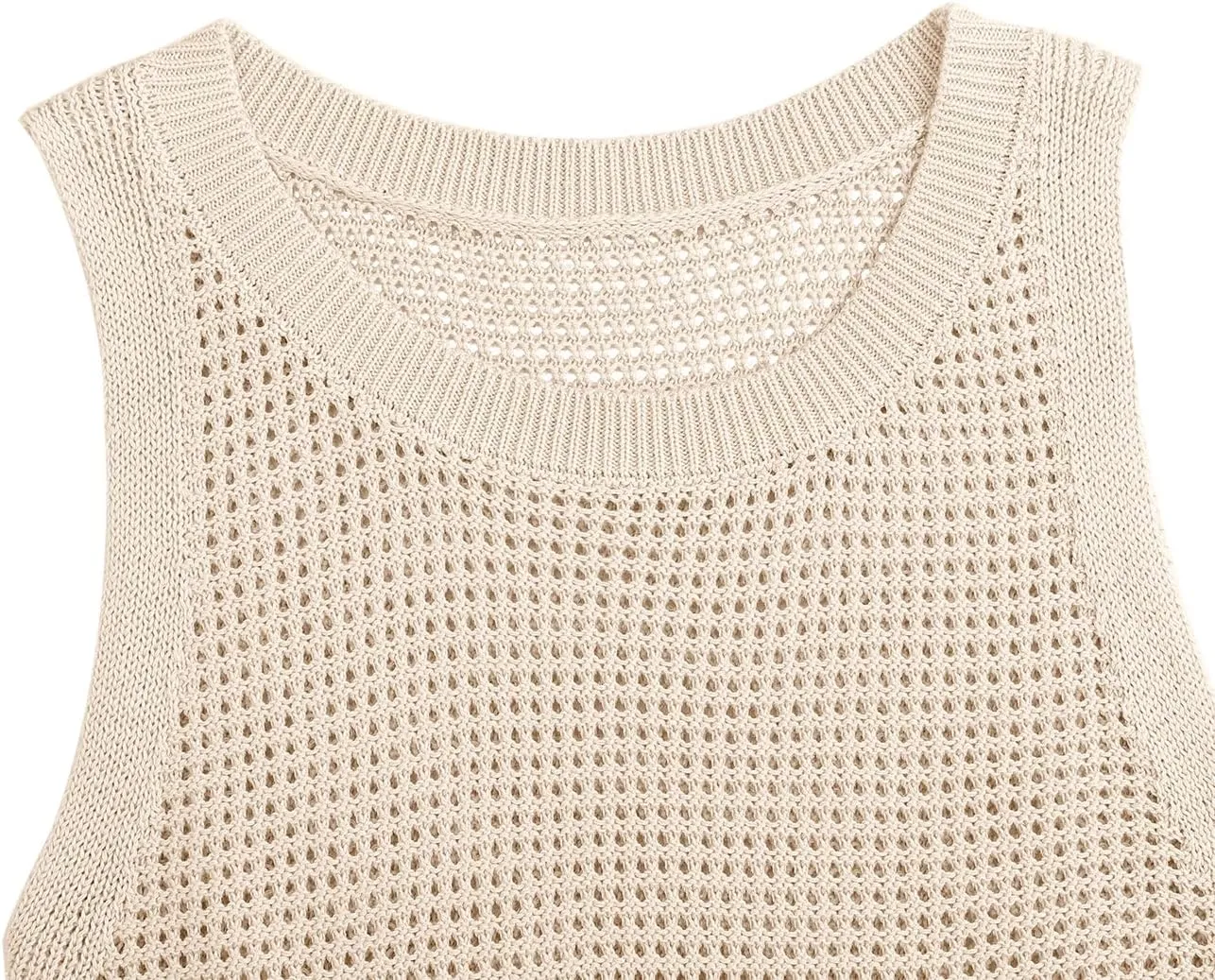 Womens Knit Sweater Vest Summer Tank Tops Round Neck Crochet Hollow Out Sleeveless Crop Top