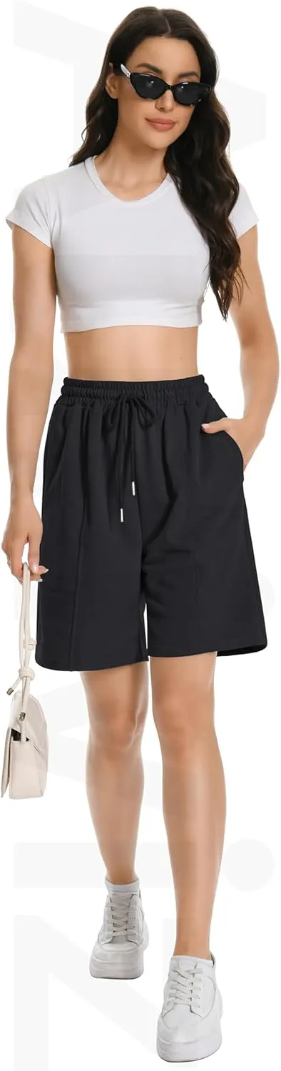 Womens Long Sweat Shorts Casual Summer Bermuda Loose Lounge Workout Athletic Shorts with Pockets