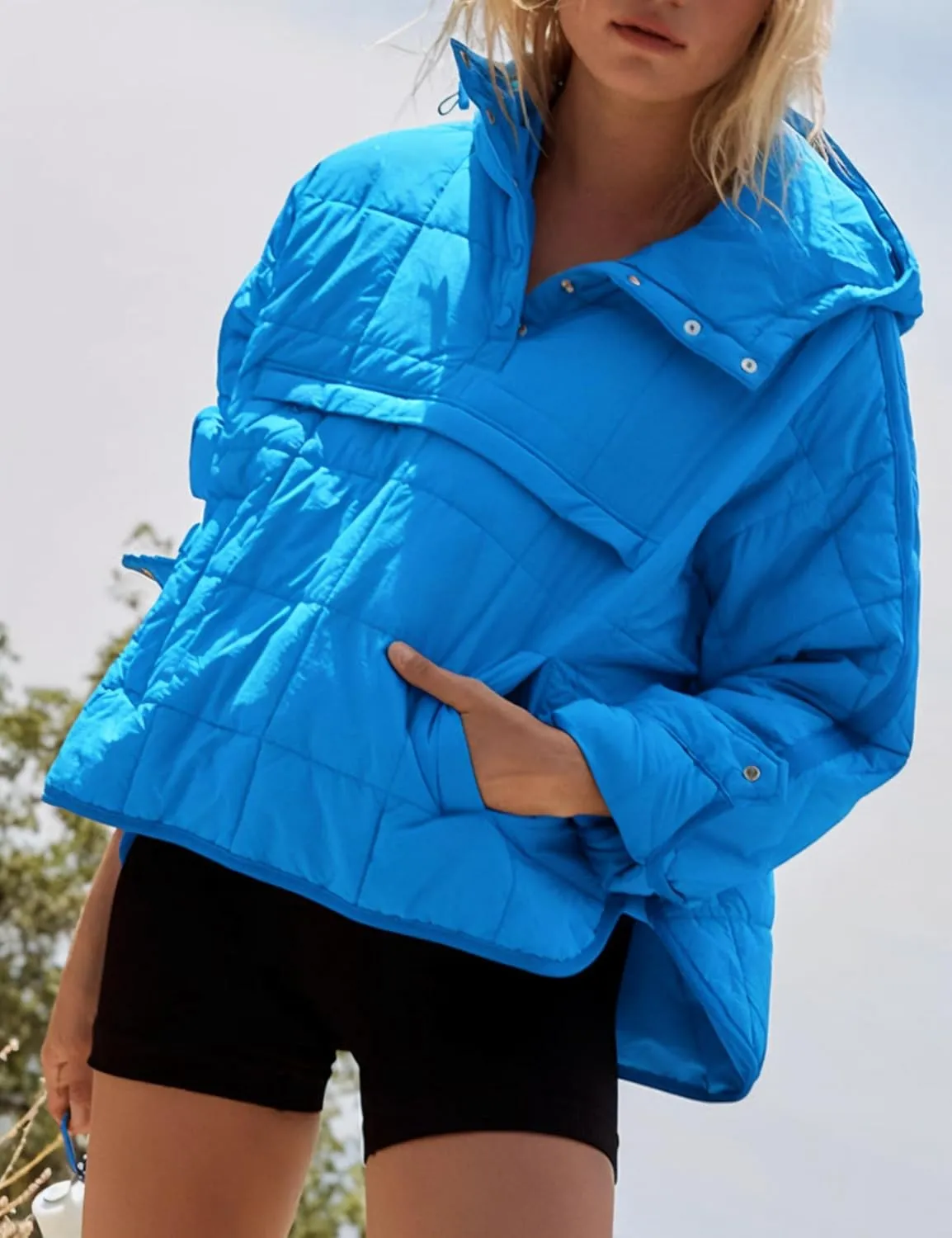 Women's Pullover Puffer Jacket Hooded Oversized Lightweight Quilted Jacket Winter Warm Padded Coat