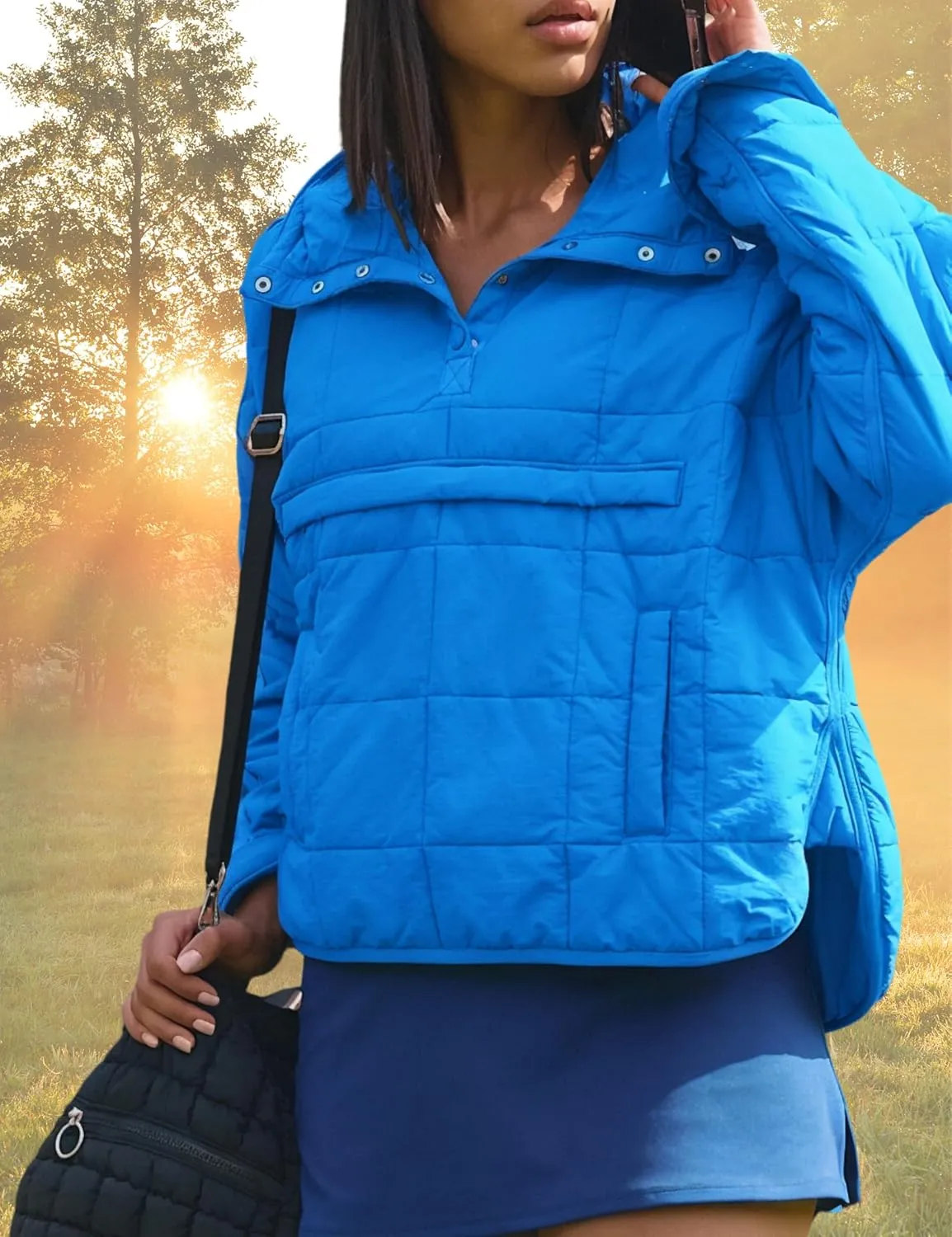 Women's Pullover Puffer Jacket Hooded Oversized Lightweight Quilted Jacket Winter Warm Padded Coat