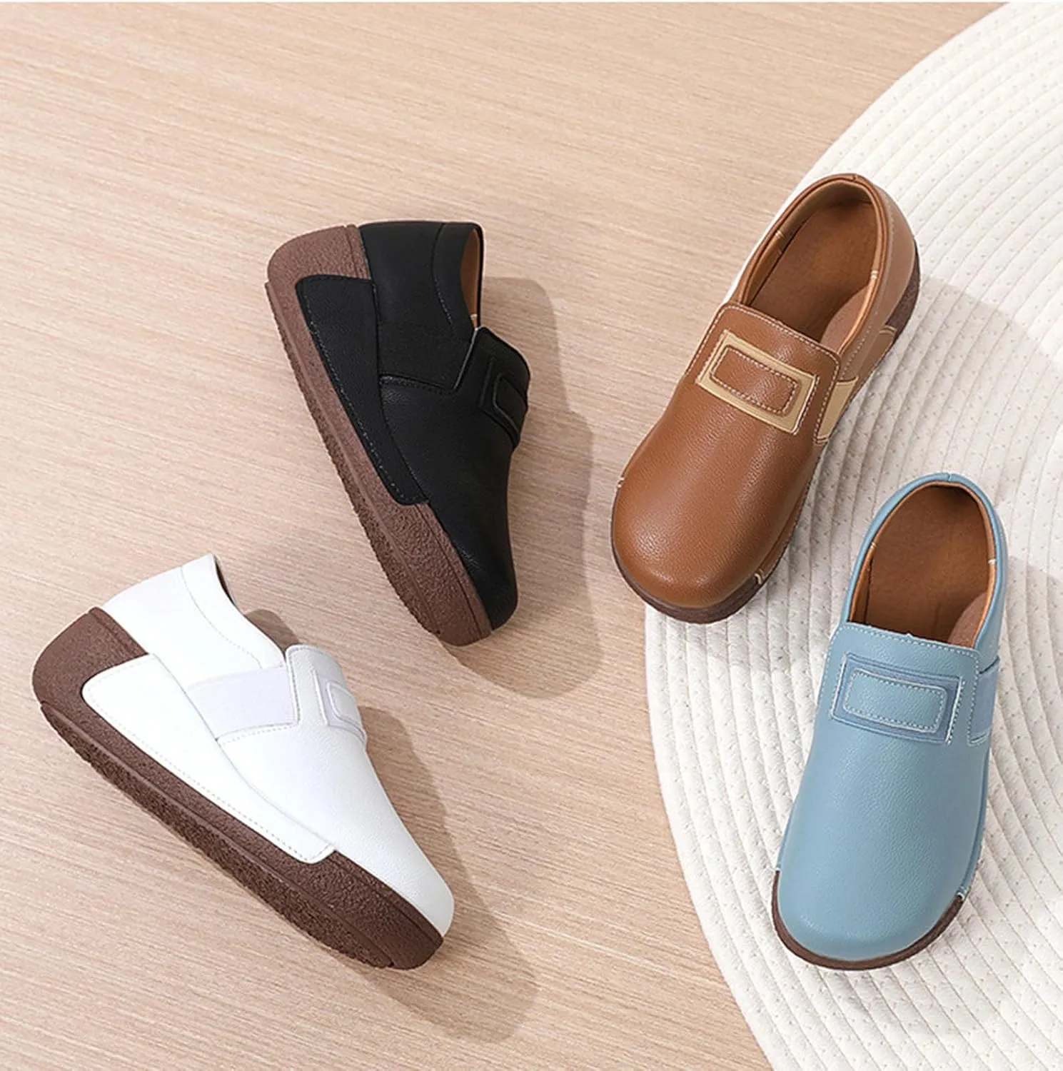 Women's Round Toe Platform Wedge Slip Resistant Loafers Casual Comfort Non-Slip Orthopedic Walking Shoes Sneaker with Arch Support